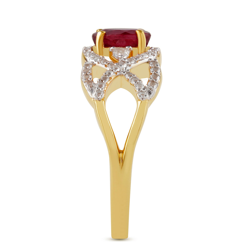 Pierścionek srebrny pozłacany z tajskim rubinem i białym topazem 3 