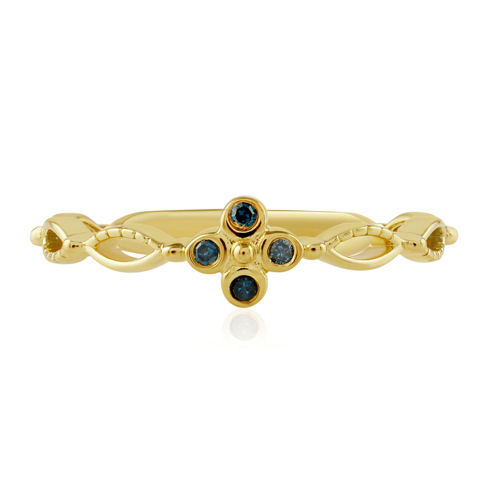 Pierścionek srebrny pozłacany z niebieskim diamentem