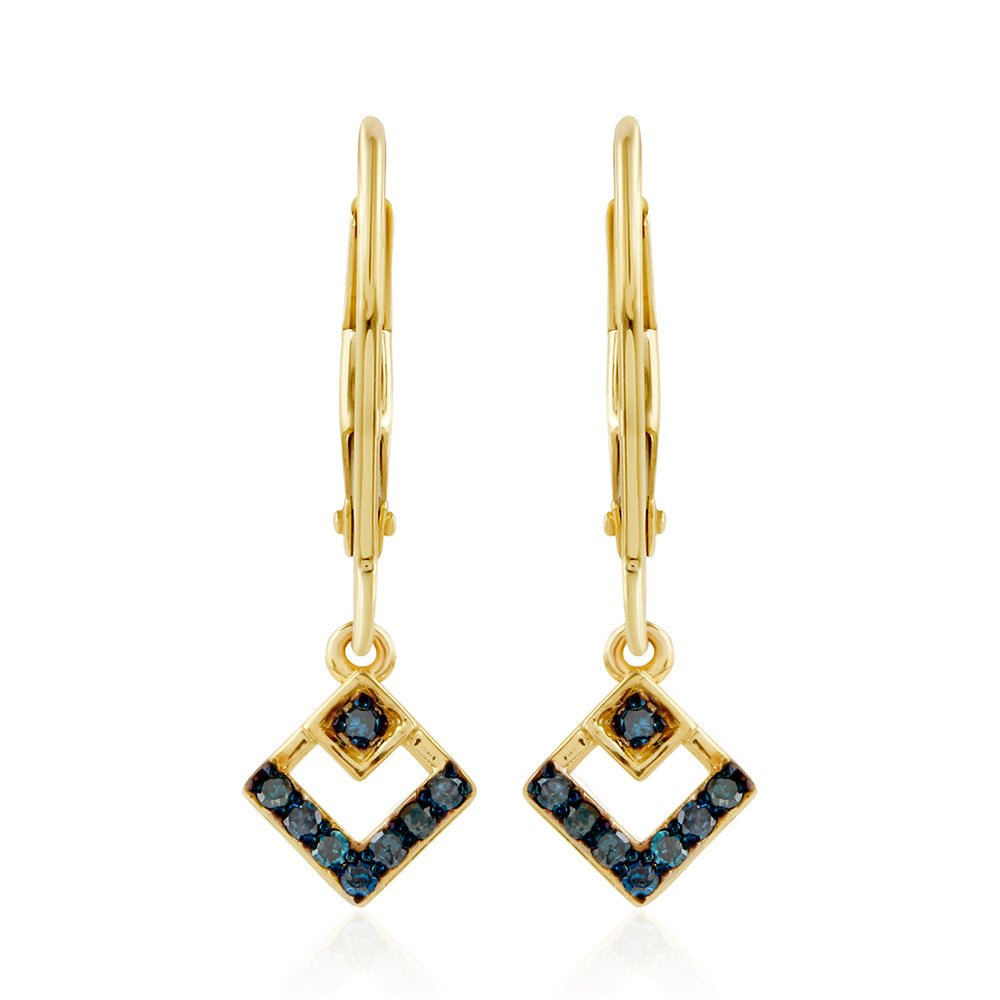 Kolczyki srebrne pozłacane z niebieskim diamentem