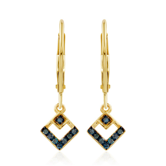 Kolczyki srebrne pozłacane z niebieskim diamentem