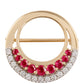 Broszka z 9K złota z malgaskim rubinem i białym cyrkonem