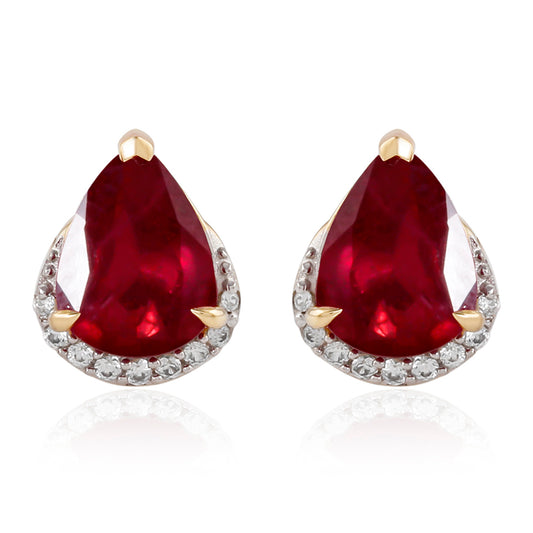 Kolczyki z 9K złota z malgaskim rubinem i białym cyrkonem