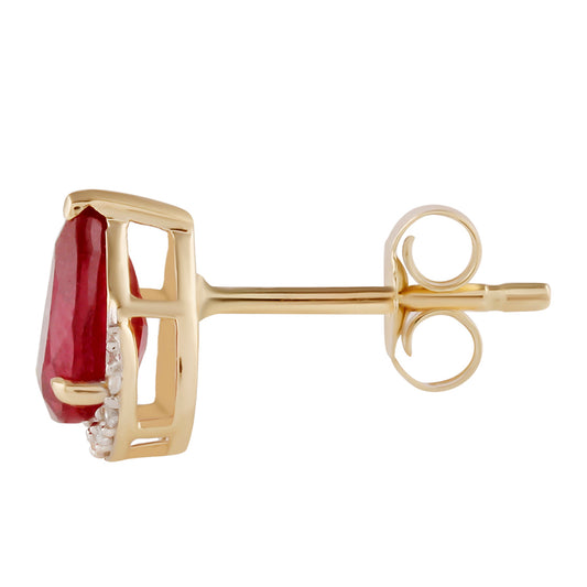 Kolczyki z 9K złota z malgaskim rubinem i białym cyrkonem