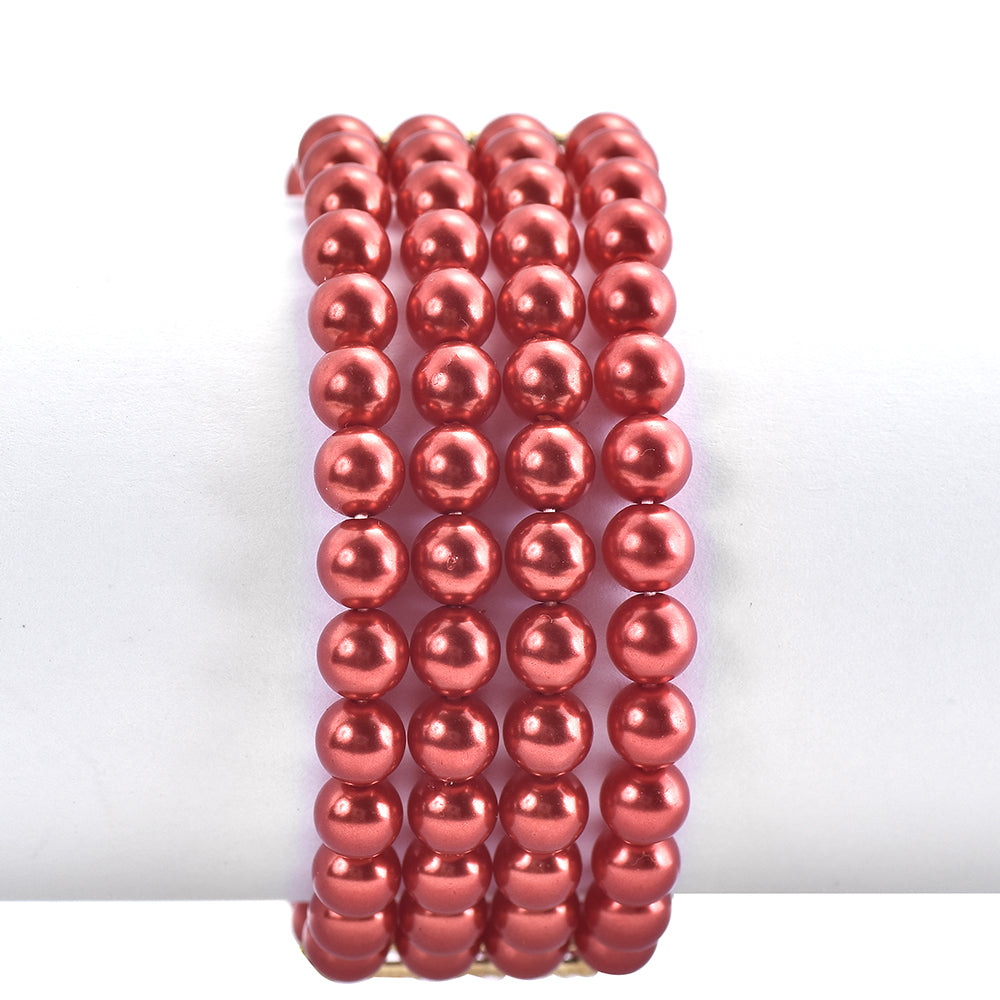 Bransoletka srebrna pozłacana z czerwoną perłą słodkowodną