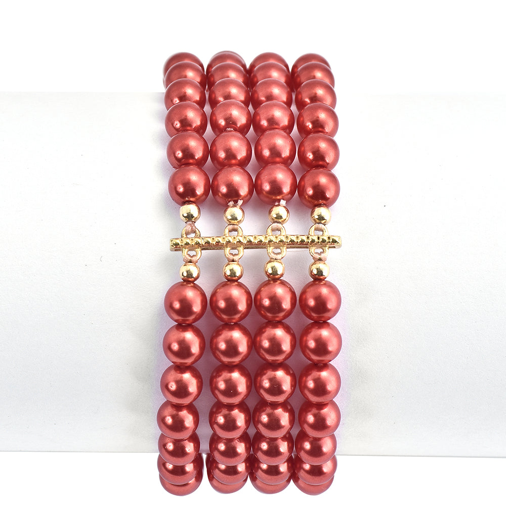 Bransoletka srebrna pozłacana z czerwoną perłą słodkowodną