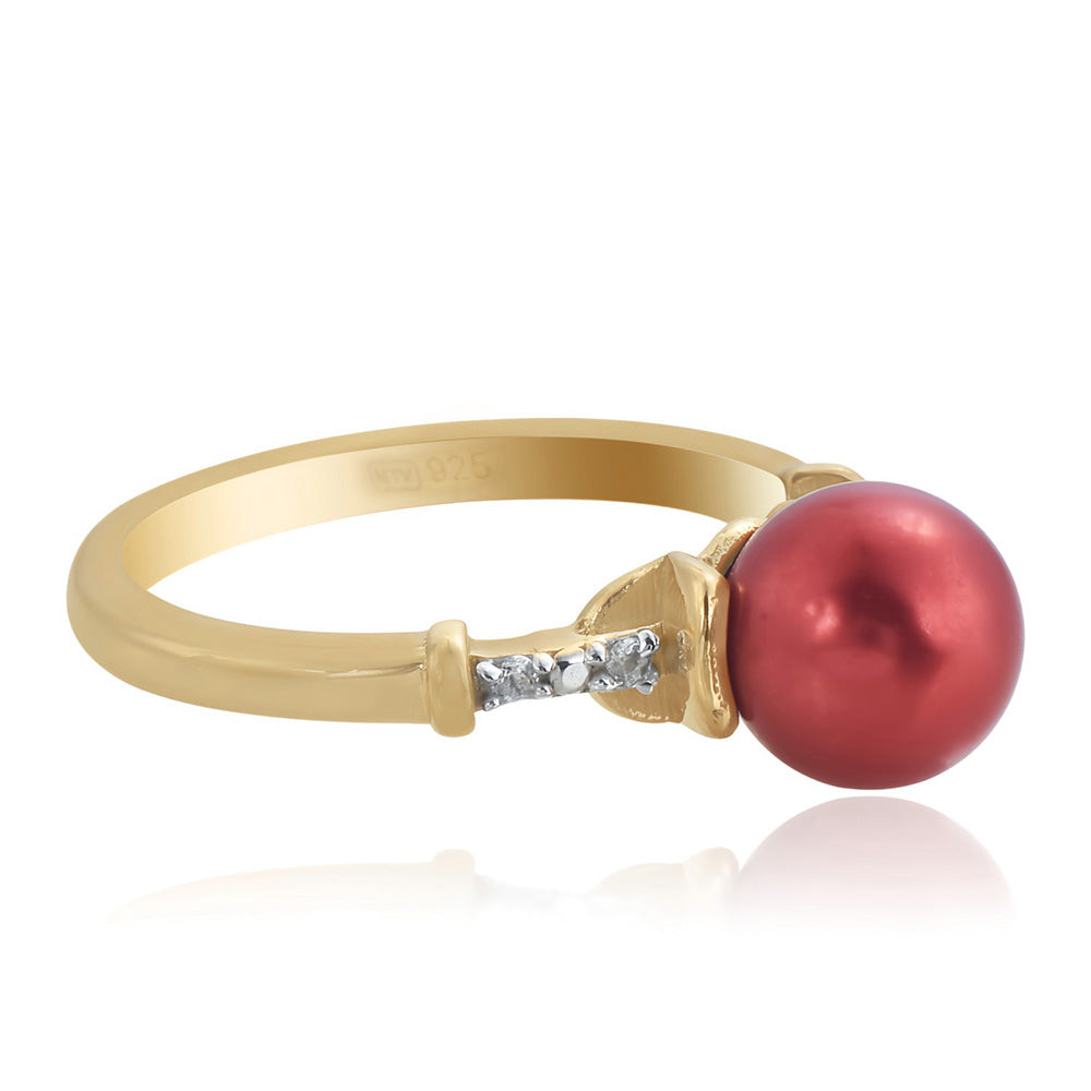 Pierścionek srebrny pozłacany z czerwoną perłą słodkowodną i białym topazem