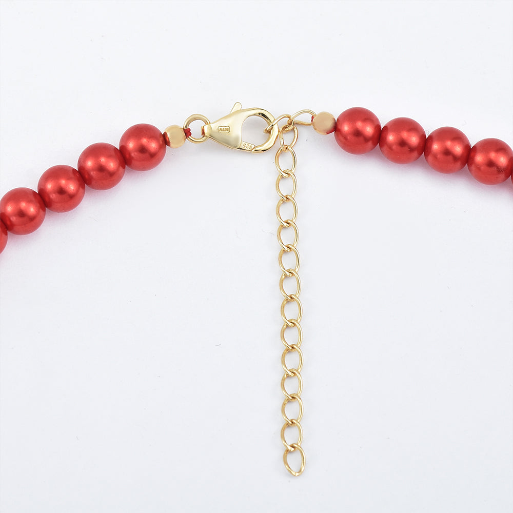 Naszyjnik srebrny pozłacany z czerwoną perłą słodkowodną