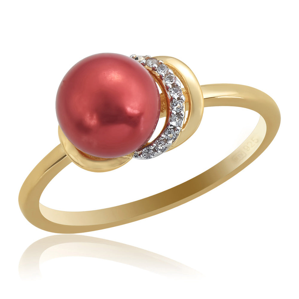 Pierścionek srebrny pozłacany z czerwoną perłą słodkowodną i białym topazem 1 