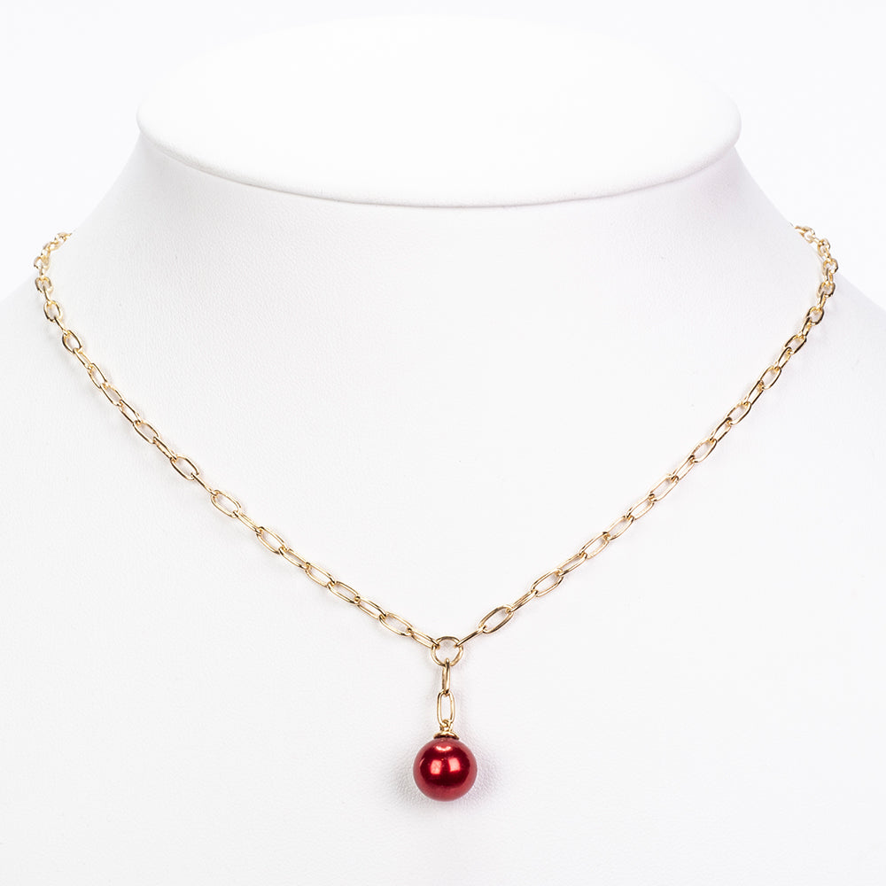 Naszyjnik srebrny pozłacany z czerwoną perłą słodkowodną 2 
