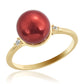 Pierścionek srebrny pozłacany z czerwoną perłą słodkowodną i białym topazem