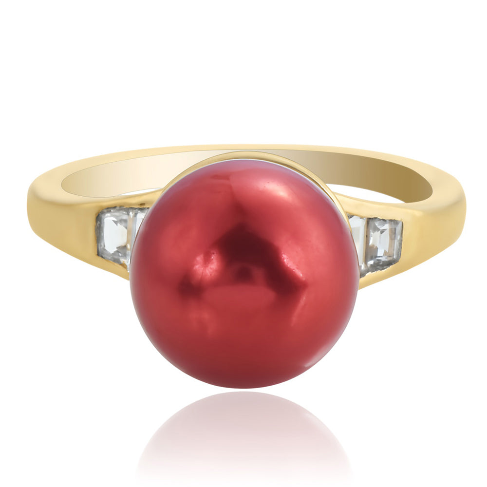 Pierścionek srebrny pozłacany z czerwoną perłą słodkowodną i białym topazem 4 