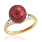 Pierścionek srebrny pozłacany z czerwoną perłą słodkowodną i białym topazem