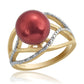 Pierścionek srebrny pozłacany z czerwoną perłą słodkowodną i białym topazem