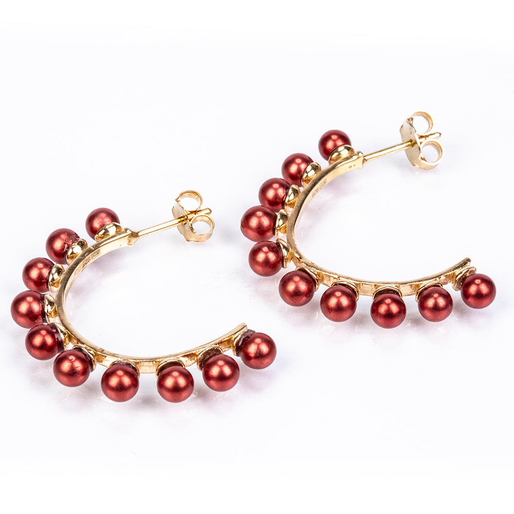 Kolczyki srebrne pozłacane z czerwoną perłą słodkowodną 4 