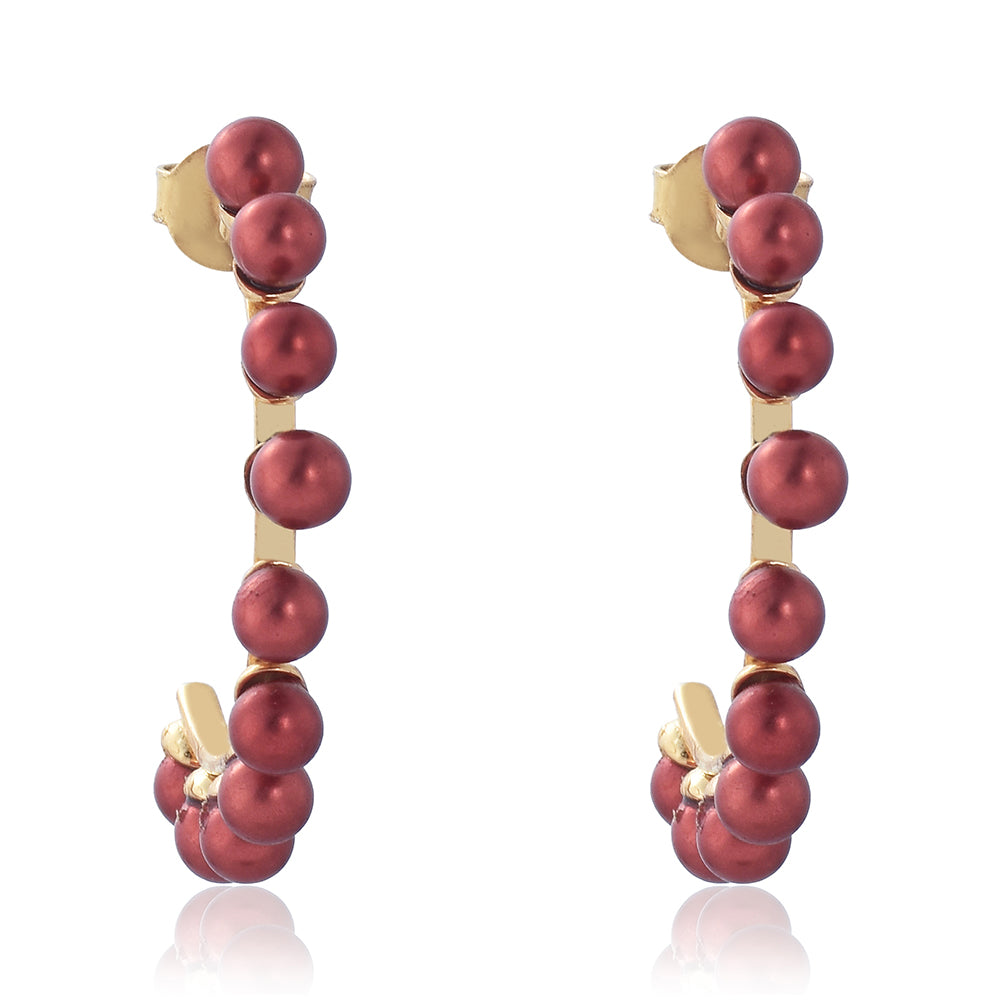 Kolczyki srebrne pozłacane z czerwoną perłą słodkowodną 3 