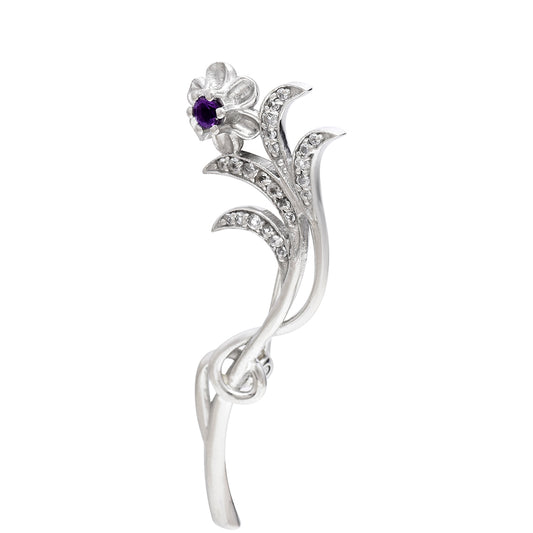 Broszka ze srebra próby 925 z marokańskim ametystem i białym topazem
