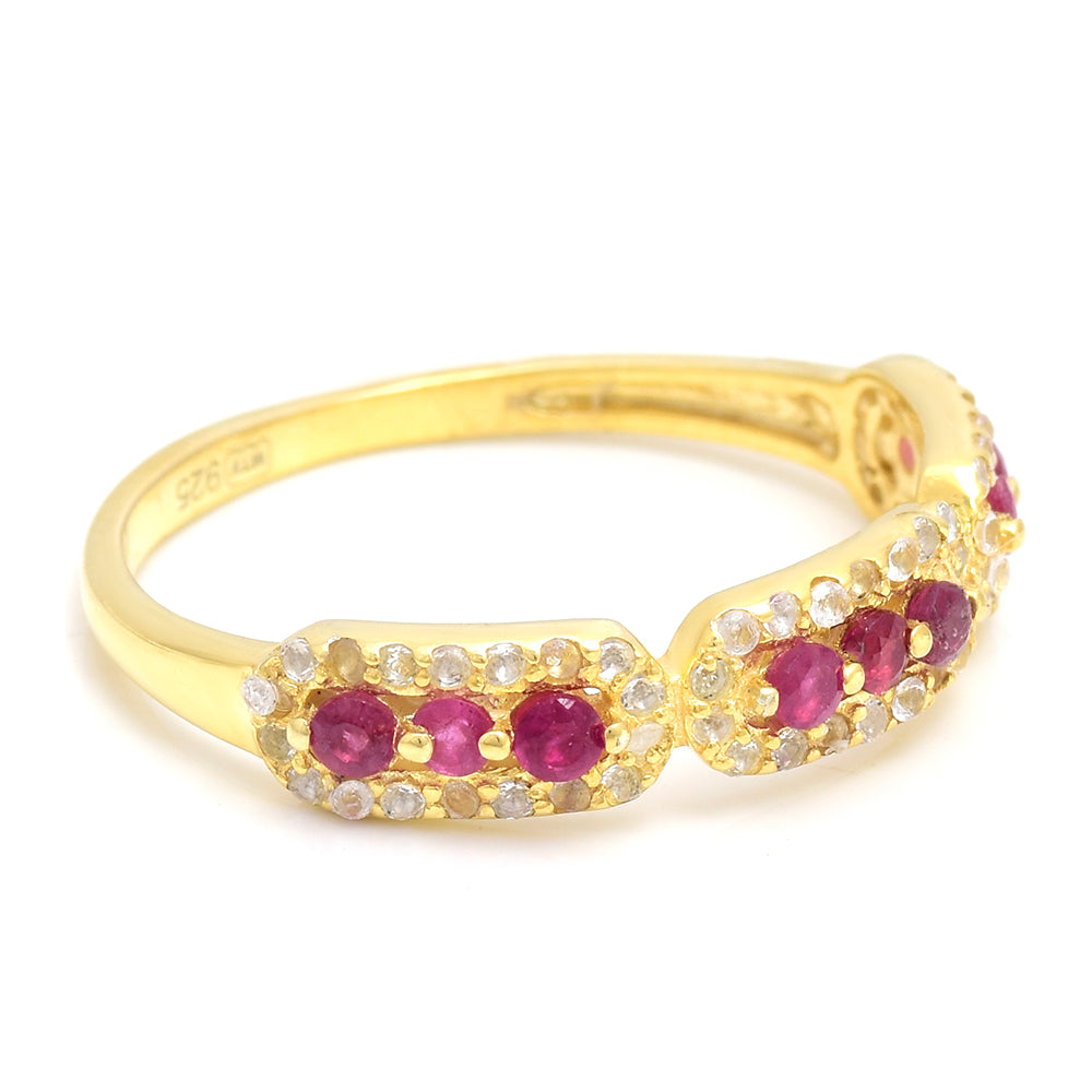 Pierścionek srebrny pozłacany z malgaskim rubinem i białym topazem 2 