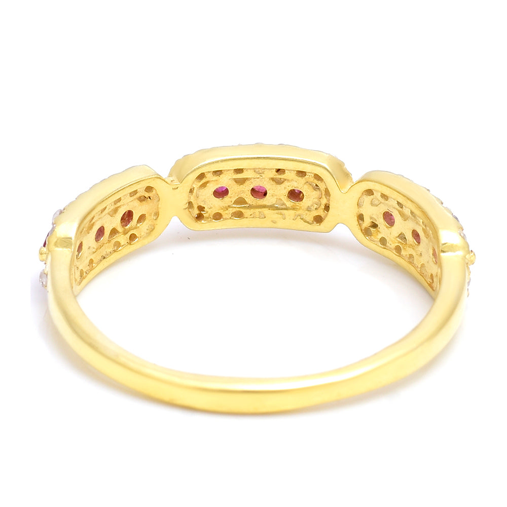 Pierścionek srebrny pozłacany z malgaskim rubinem i białym topazem