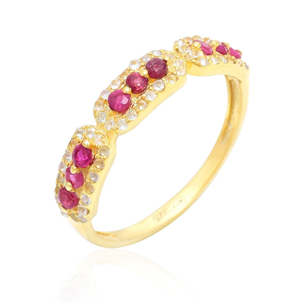 Pierścionek srebrny pozłacany z malgaskim rubinem i białym topazem 8 