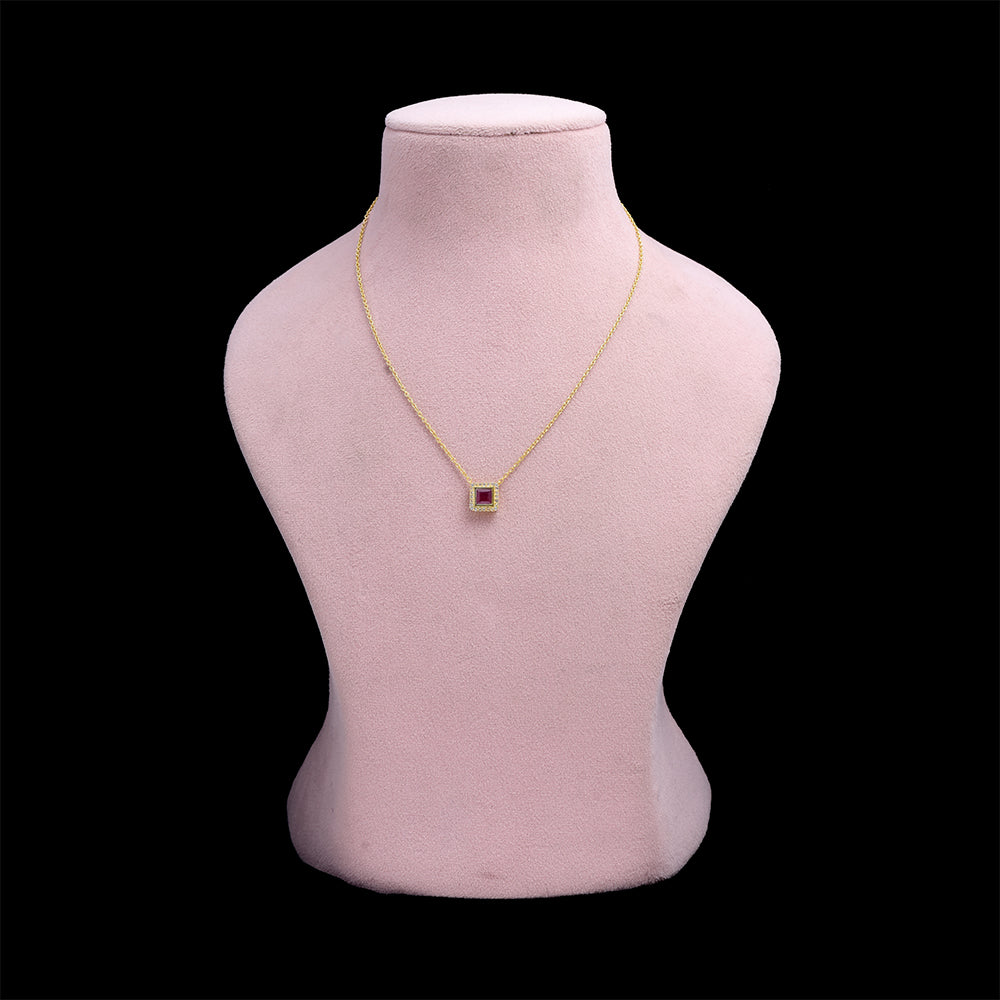 Naszyjnik srebrny pozłacany z malgaskim rubinem i białym topazem