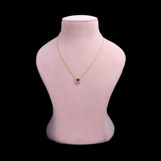 Naszyjnik srebrny pozłacany z malgaskim rubinem i białym topazem