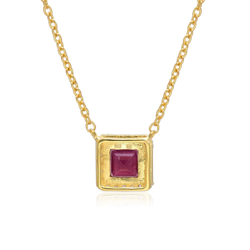 Naszyjnik srebrny pozłacany z malgaskim rubinem i białym topazem 4 