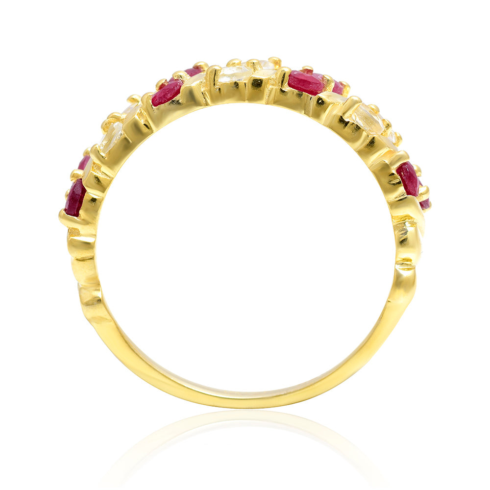 Pierścionek srebrny pozłacany z malgaskim rubinem i białym topazem 4 