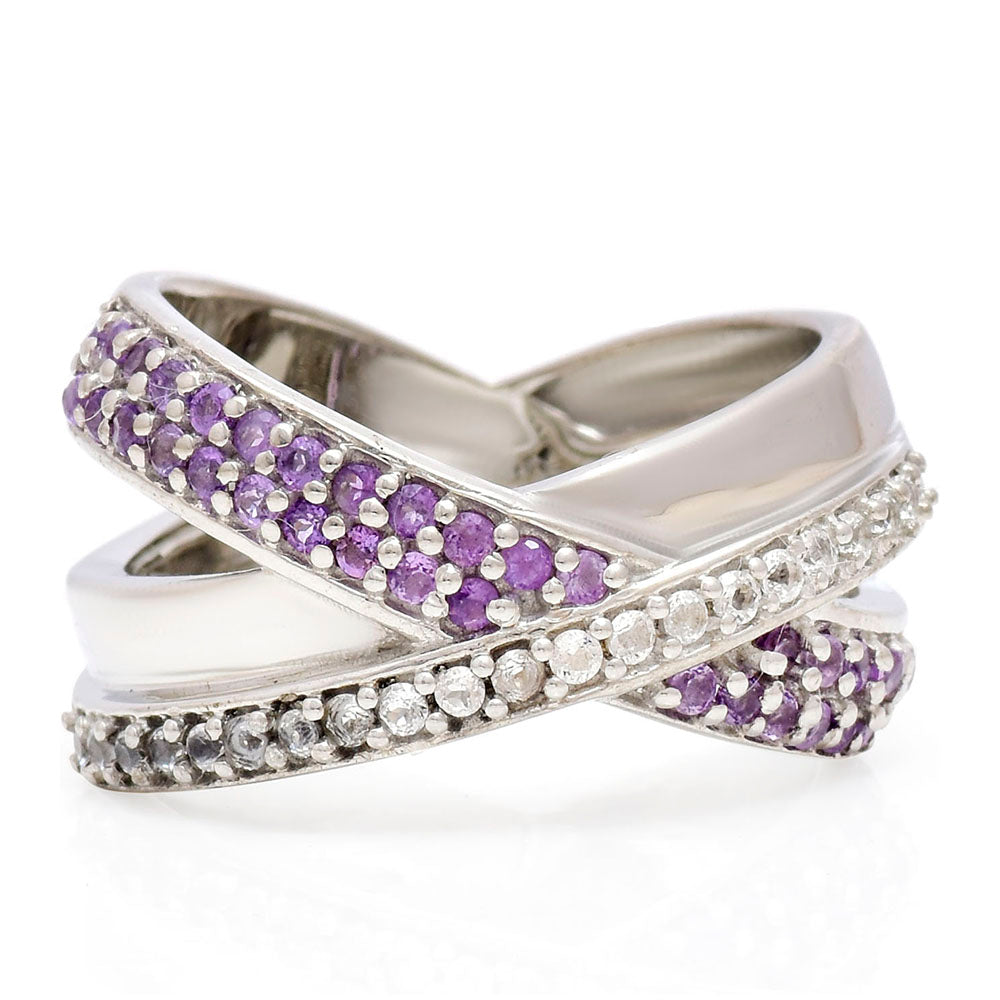 Pierścionek ze srebra próby 925 z marokańskim ametystem i białym topazem