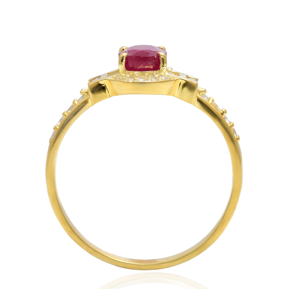 Pierścionek srebrny pozłacany z malgaskim rubinem i białym topazem