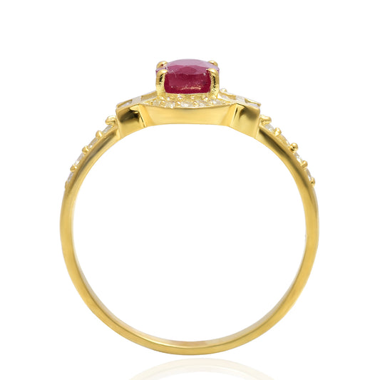 Pierścionek srebrny pozłacany z malgaskim rubinem i białym topazem