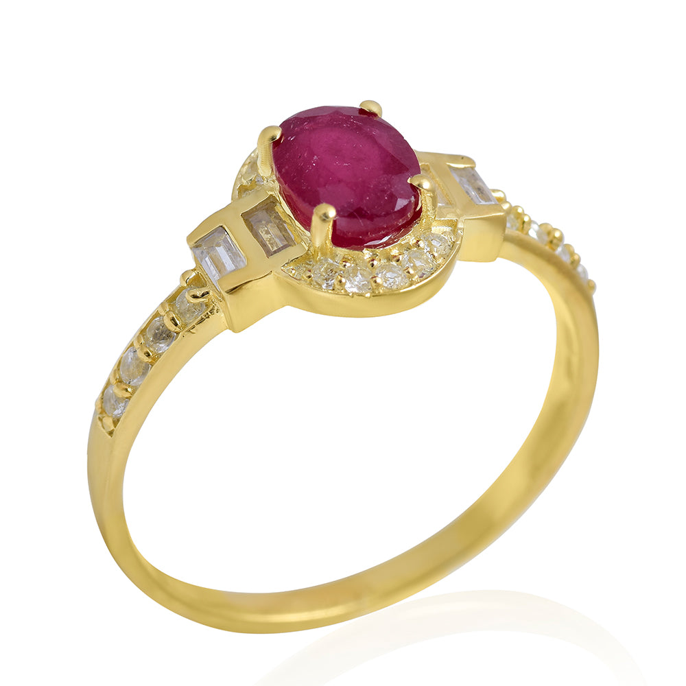 Pierścionek srebrny pozłacany z malgaskim rubinem i białym topazem 3 