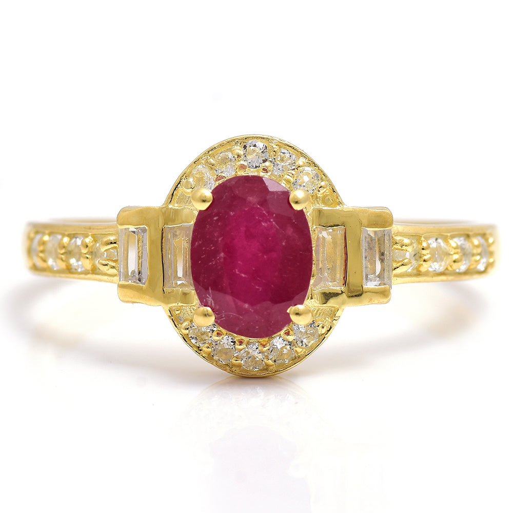 Pierścionek srebrny pozłacany z malgaskim rubinem i białym topazem 1 