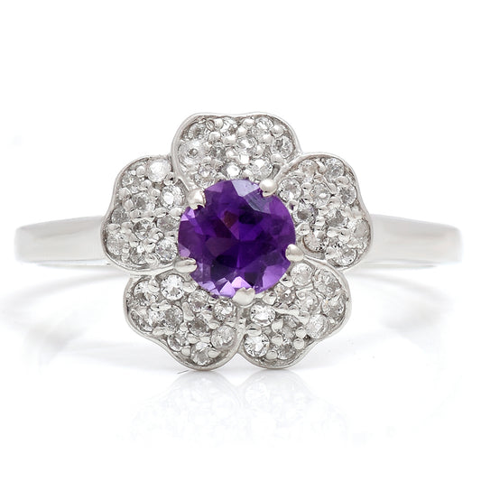 Pierścionek ze srebra próby 925 z marokańskim ametystem i białym topazem