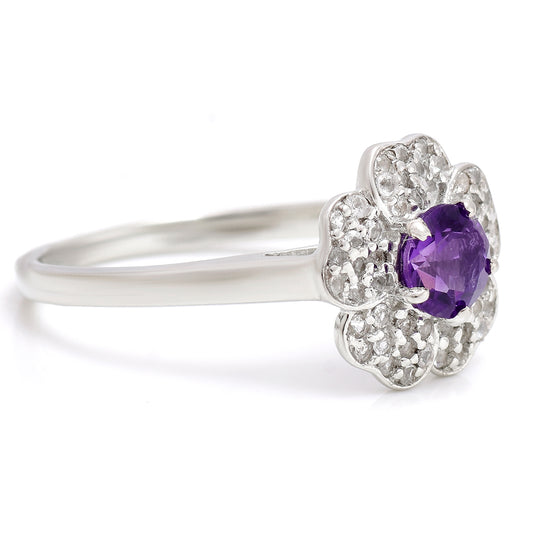 Pierścionek ze srebra próby 925 z marokańskim ametystem i białym topazem