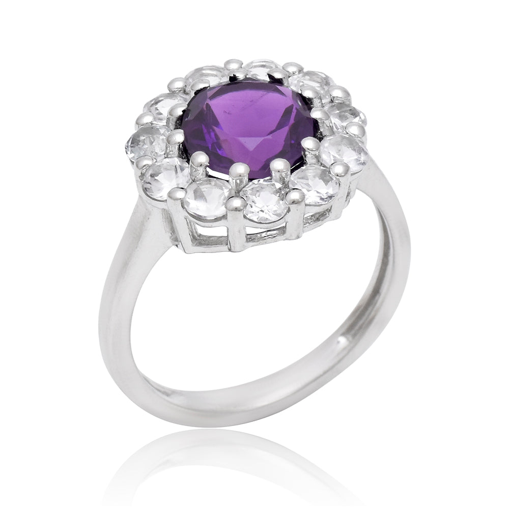 Pierścionek ze srebra próby 925 z marokańskim ametystem i białym topazem