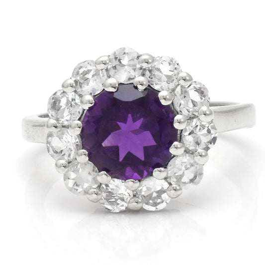 Pierścionek ze srebra próby 925 z marokańskim ametystem i białym topazem