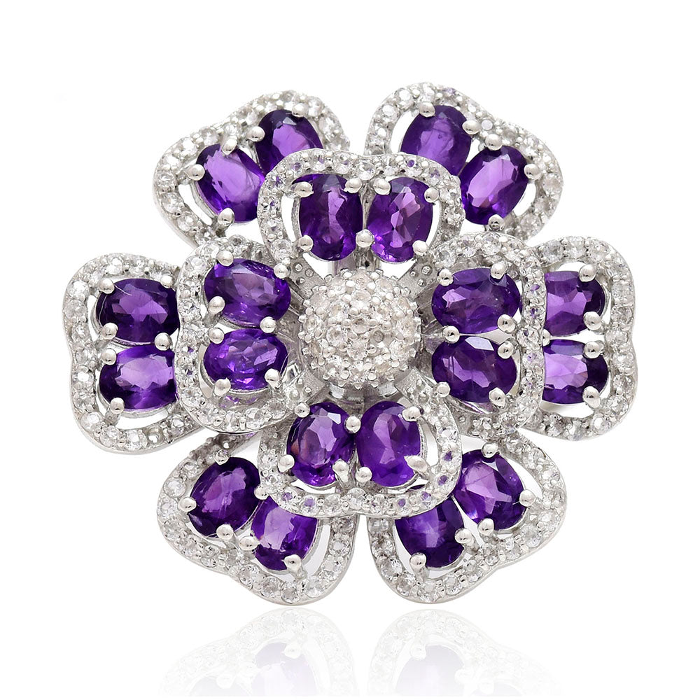 Pierścionek ze srebra próby 925 z marokańskim ametystem i białym topazem 5 