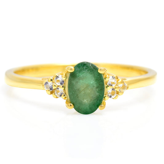 Pierścionek srebrny pozłacany z brazylijskim szmaragdem