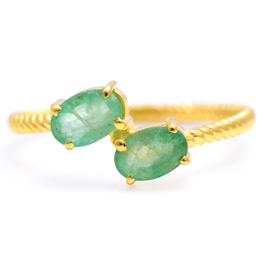 Pierścionek srebrny pozłacany z brazylijskim szmaragdem