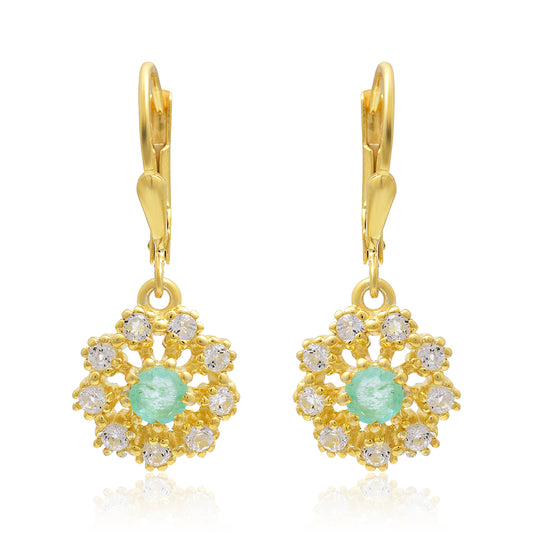 Kolczyki srebrne pozłacane z brazylijskim szmaragdem i białym topazem