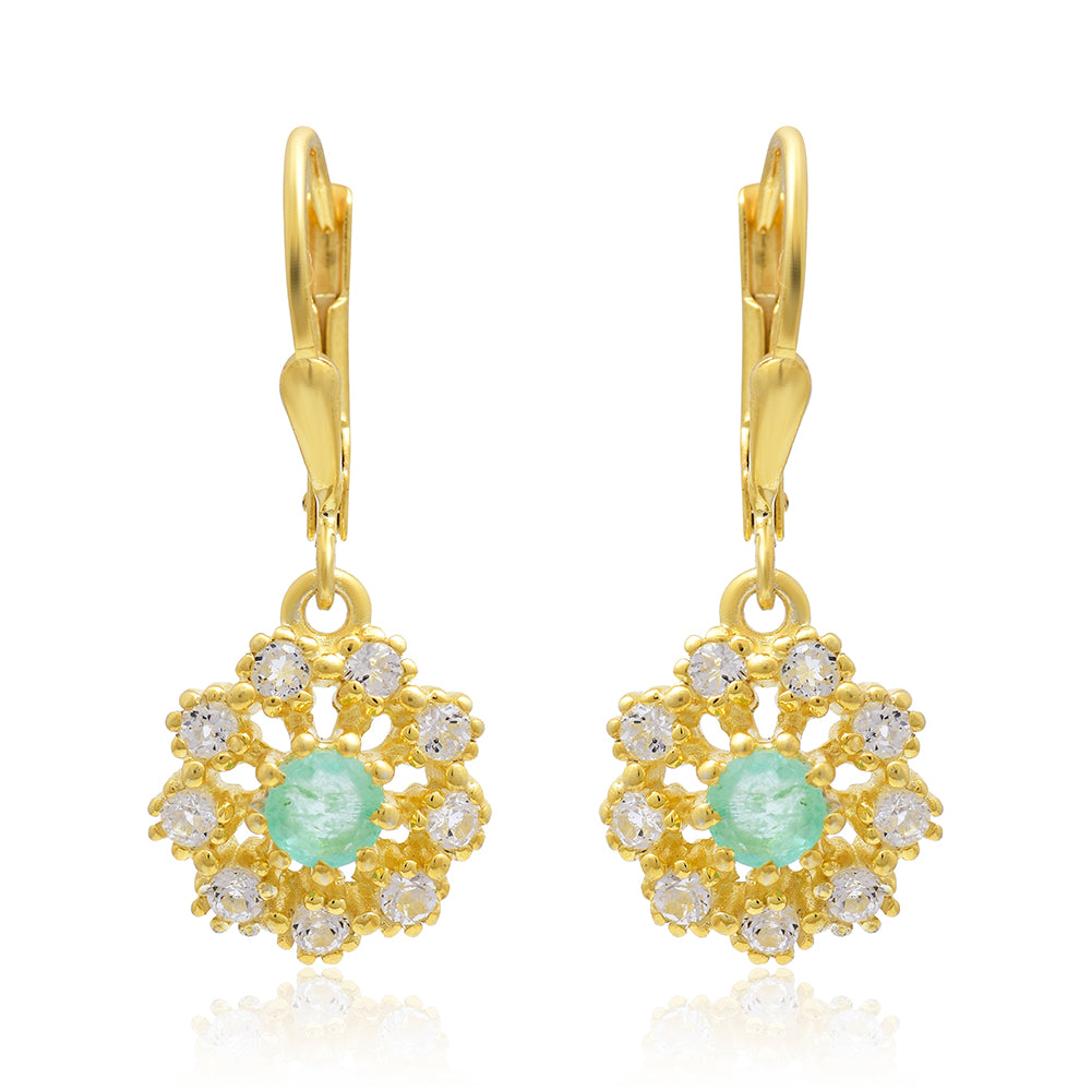 Kolczyki srebrne pozłacane z brazylijskim szmaragdem i białym topazem 1 