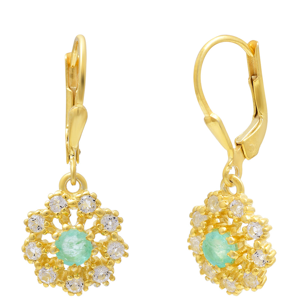 Kolczyki srebrne pozłacane z brazylijskim szmaragdem i białym topazem 4 