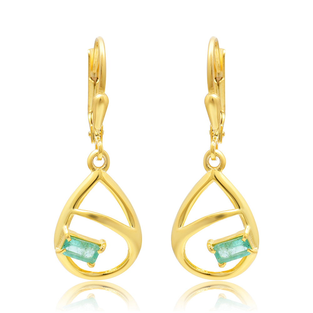 Kolczyki srebrne pozłacane z brazylijskim szmaragdem 5 