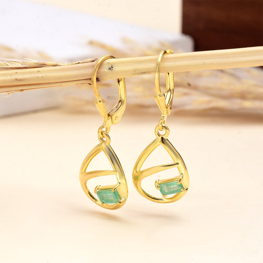 Kolczyki srebrne pozłacane z brazylijskim szmaragdem 7 