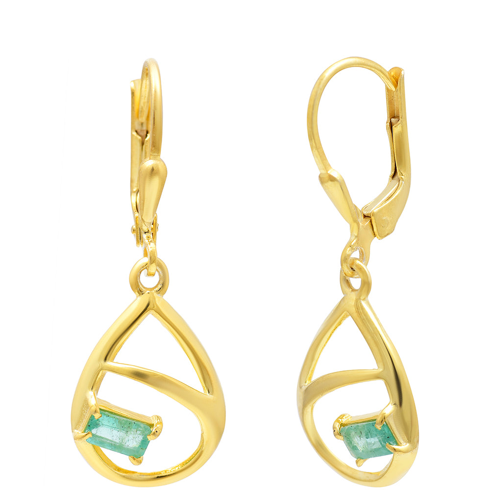 Kolczyki srebrne pozłacane z brazylijskim szmaragdem