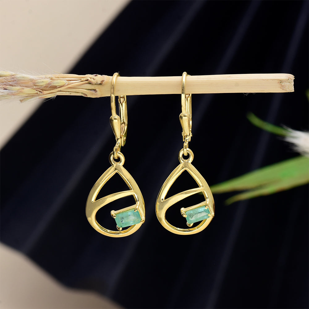 Kolczyki srebrne pozłacane z brazylijskim szmaragdem 8 