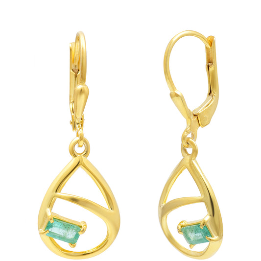 Kolczyki srebrne pozłacane z brazylijskim szmaragdem