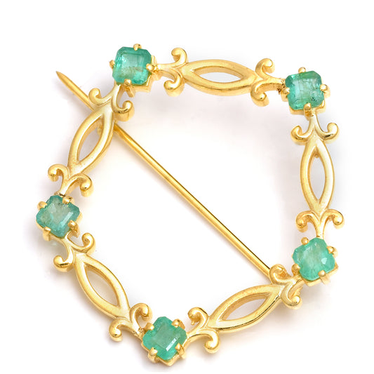 Broszka srebrny pozłacany z brazylijskim szmaragdem