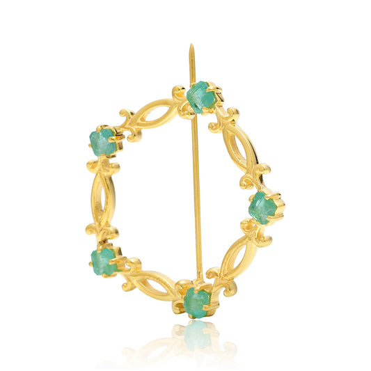 Broszka srebrny pozłacany z brazylijskim szmaragdem