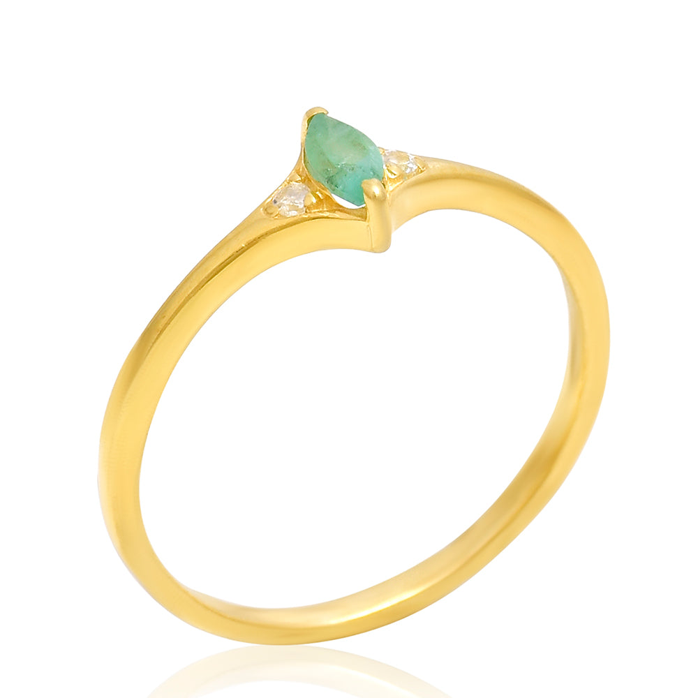 Pierścionek srebrny pozłacany z brazylijskim szmaragdem i białym topazem